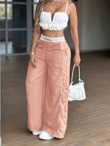Pantalones de cintura alta, de color gris verdoso claro, holgados y de pierna ancha, estilo Y2K, pantalones casuales de corte  europeos y americanos, - Burdeos - Ver 7