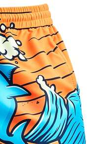 Bañador tipo short para hombre con estampado de tiburón de dibujos animados, de secado rápido y con cordón ajustable, ideal para la playa y el surf en verano. - Naranja - Ver 7