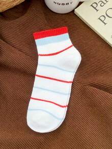 1/5 Spring/Summer Popular Minimalist Apple & Dog Striped Mid-Calf Knit Socks - Multicolor - View 6