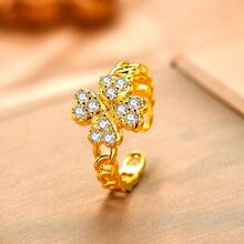 新款微镶金四叶草花戒指，时尚百搭优雅女士戒指 - 四葉戒指 - 查看 6