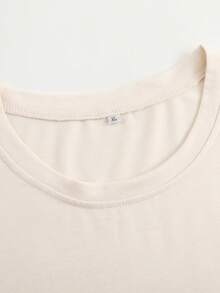 Simple Straight Tee Six Gradient Blue Grey Hearts Gentle Handwritten Text Print, Silky Skin Friendly Top For Relaxed Daily Wear - 杏色 - 查看 5
