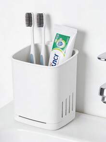 1pc Wall Mounted Toothbrush Holders,Removable Drill-Free Wall Shower Holder For Toothbrush,Toothpaste, Razor, Self-Draining Self Adhesive Cup In Shower, Kitchen Tableware Organizer(White) - White - View 1