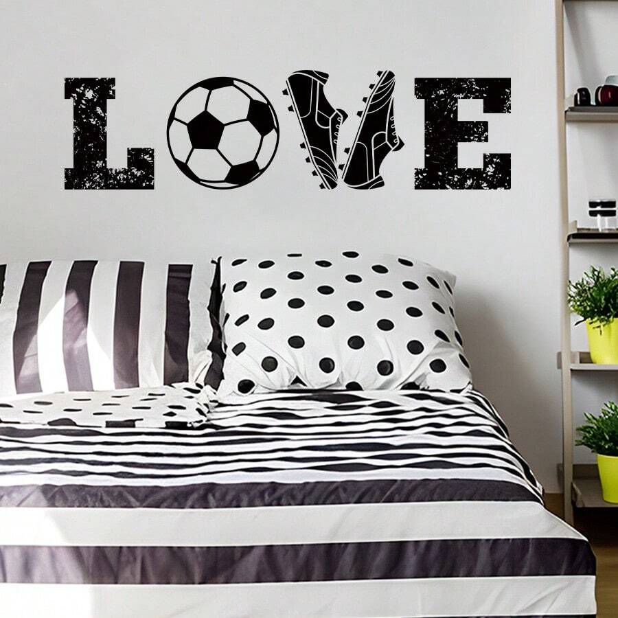LOVE Creative Football Shoes Art English Self-Adhesive Wall Sticker For Bedroom, Living Room Decor - A - View 1