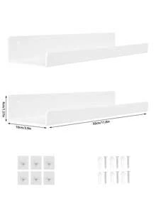1/2/3/4/6 Pcs Acrylic Wall Mounted Floating Shelves, 15 Inch Display Racks, Suitable For Bathroom, Bedroom, Living Room, Kitchen, Room Decor - White - View 6