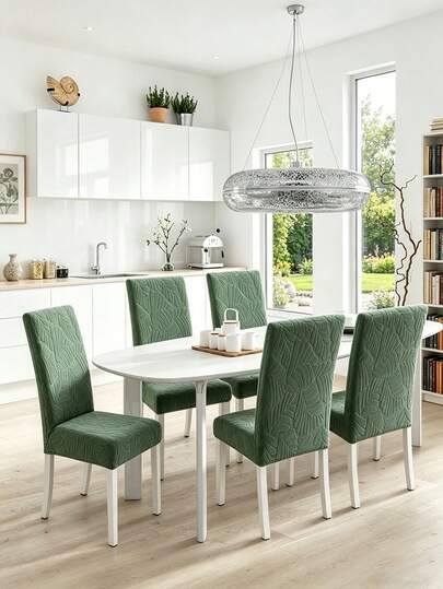 Bộ 1/4/6 chiếc bọc ghế tựa lưng cao bằng nhung jacquard dày dặn, màu trơn, kiểu dáng hiện đại tối giản, co giãn, chống bụi và chống trơn trượt, phù hợp cho phòng khách, phòng ăn, sử dụng trong nhà, mọi mùa.