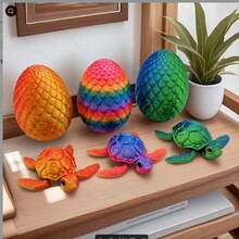 3D Articulated Sea Turtle & Dragon Egg Set, Gradient Color Sea Turtle Sculpture, Stress Relief Toy, Creative Aquarium & Office Desk Decor, Unique Collectible Gift For Ocean Lovers - Multicolor - View 2