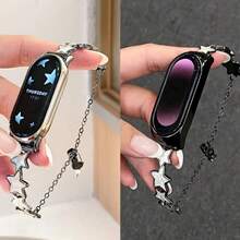 1条女士夏季度假风多功能闪亮水钻链条表带，适用于Band 8 Pro/9 Pro、8/8 NFC/9/9 NFC/10/10 NFC以及Watch4/Watch5。 - 黑與白 - 查看 3