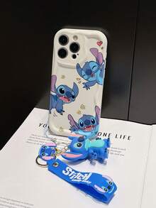 Disney Lilo & Stitch Phone Case With Stitch Wrist Strap & 3D Plush Keychain, Cute Multi-Pose Stitch Character Print With Heart & Flower Doodles, Shockproof Silicone Wave Edge Case With Hand Strap, Disney Stitch Phone Cover For IPhone 17, 16, 15, 14, 13, 12, And 11 Pro Models. Made Of Durable TPU With Shockproof Protection. A Fun Gift For Family, Friends, Birthdays, Holidays, And Special Occasions. - 白色 - 查看 5