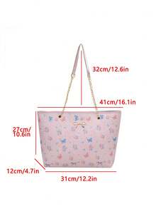 2025 New Casual Large Capacity Diamond Pattern Solid Color Bow Tote Bag, Minimalist Fashion Handbag - Pink - View 3