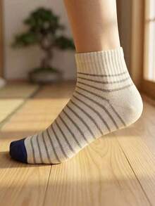 5双春夏新款撞色条纹透气舒适中筒袜，日系百搭甜美学生运动袜（女款） - 彩色 - 查看 4