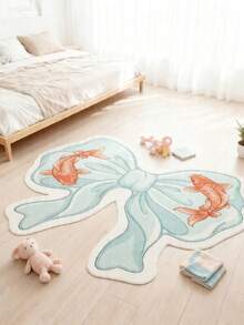 1pc Pink Bow Plush Floor Mat, Baby Room Decor Rug, Decorative Mat, Children's Play Mat, Decorative Carpet, Bedroom Decor, Small Rug, Carpet, Home Decor, Outdoor Rug, Washable Carpet - Multicolor - View 3