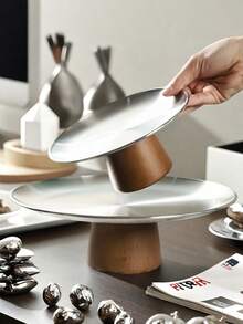 1 chiếc đĩa tròn bằng thép không gỉ mạ bạc bóng loáng, khay đựng bánh trà chiều trang nhã, khay trưng bày món tráng miệng và đồ ăn nhẹ. - Nhiều màu - Xem 5