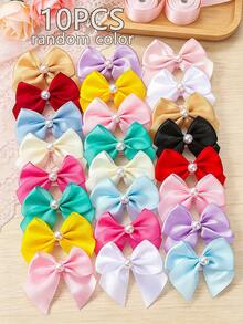 10pcs Random Color Fashionable Smooth Fabric Bow Barrettes With Beads Decor, Swallow Tail Hair Clips, Accessories For Daily Wear - Multicolor - View 11