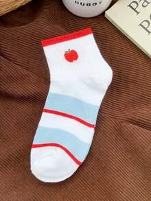 1/5 Spring/Summer Popular Minimalist Apple & Dog Striped Mid-Calf Knit Socks - Multicolor - View 5