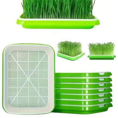 Bộ dụng cụ gieo mầm / Khay và đế gieo mầm / Hệ thống gieo mầm nhẹ cho đậu Hà Lan, đậu, lúa mì, cỏ khô / Có lỗ thoát nước / Dụng cụ gieo mầm xanh / Không bao gồm hạt giống