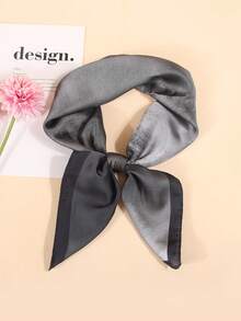 1pc Faux Silk Printed Neckerchief, Versatile Headband/Scarf, Suitable For Daily Use - Black - View 2