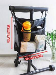 1 pieza Bolsa de red para cochecito de niños, bolsa colgante de almacenamiento para cochecito, bolsa organizadora de cochecito de gran capacidad y multifunción - Negro - Ver 6