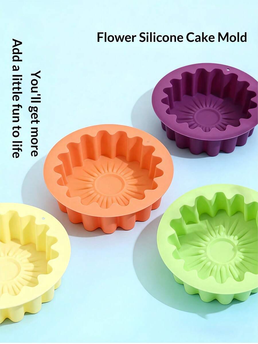 1个硅胶烘焙模具，雏菊和向日葵形状DIY蛋糕模具 - 彩色 - 查看 1