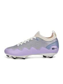 1 paire de chaussures de football américain pour jeunes, unisexes, basses, pour l'extérieur, en herbe naturelle, professionnelles pour l'entraînement sportif, avec lacets à l'avant en PU, crampons longs AG/FG, style campus - Prune - Voir 3