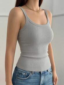 2pcs Atasan Camisole Wanita Kasual Nyaman Minimalis Warna Polos, Slim Fit Tanpa Lengan Bergaris - MultiWarna - View 2