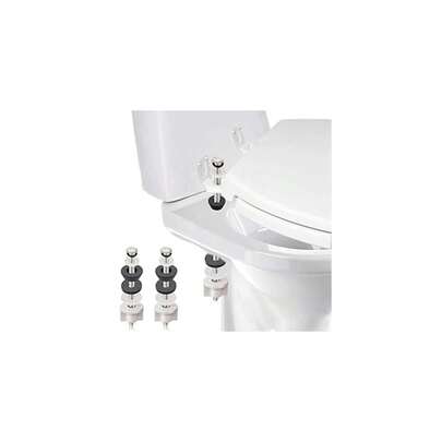 Universal Toilet Seat Hinge Bolts Kit, Heavy Duty Toilet Bolts, Waterproof Stainless And Rubber Washers Gaskets With Extra Long Nut White Plastic Down Lock Screw For Fastening (Silver) (2)