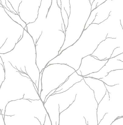 Delicate Branches Peel And Stick Wallpaper (Metallic Silver)
