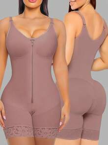 High-Waist Shapewear Bodysuit Zipper Crotch Tightening Tummy Control Butt Lifting Enhanced Version Nylon Fabric Summer To Winter - Mauve Purple - View 1