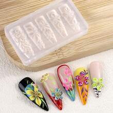 3D Sculpted Flower Molds, Silicone Nail Art Molds, High-Quality Reusable DIY Nail Art, Phone Case, And Stationery Craft Molds, Exquisite Floral Designs, Ice Flower Lily, Five-Petal Flower 3D Sculpted Relief Decorations. - Clear - View 9