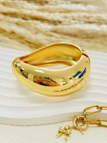 3pcs Unique Bangle Set, Gold Color Wide Cuff Bracelets, Luxury Elegant Style Bangles For Women - Yellow Gold - View 4