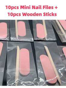 10pcs Pink Mini Nail Files & Cleaning Wooden Sticks Manicure Set, Double-Sided Sandpaper Nail Files, Suitable For Nail Care, Pedicure And Nail Salon Use - Multicolor - View 9