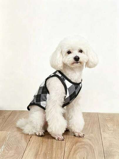 1pc Pet Vest, Black & White Plaid Pet Dog Summer Sunscreen Vest, Lightweight Breathable Anti-Shedding Anti-Dirty, Suitable For Dogs Of All Sizes, Great For Walking & Photo Shooting, Suitable For Indoor/Outdoor Cats/Dogs