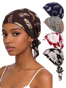 1pc Satin Hair Bonnet For Women, Large Reversible Sleep Cap With Elastic Wide Band, Silk-Like Night Headwrap For Curly Hair, Braids, Natural Hair Protection,Beach,Travel - Multicolor - View 5