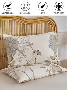 1 pieza Funda de almohada de poliéster con estampado floral, funda de almohada decorativa de estilo rústico adecuada para todas las estaciones, suave y transpirable, lavable a máquina, sin relleno - Multicolor - Ver 2