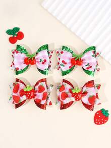2 Stücke rote, rosa, grüne Erdbeere, Kirsche Haarbögen, Muttertags Haarspangen, glitzernde Frucht-Blumen Haarspangen, Schwalbenschwanz Haarklammern, süße Y2K Haaraccessoires als Geschenk für Mädchen, Sommerurlaub, Alltag - Verschiedenfarbig - Übersicht 1