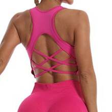 Cross Racerback Sports Vest For Women Seamless Yoga Bra With Chest Pads For Gathering And Fitness - Burgundy - View 12