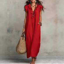 European And American 2026 Spring/Summer New Bohemian Flutter Sleeve Floor-Length Dress - màu đen - Xem 9
