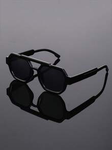 New Retro Square Double-Bridge Unisex Casual Versatile Fashion Glasses, Suitable For Daily, Street, Beach Party, Gathering, Funny Hip-Hop Street Style - Multicolor - View 8