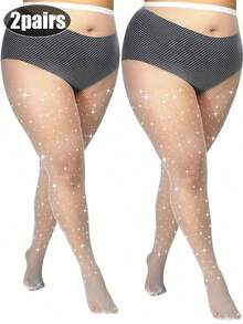 2pcs Plus Size Women's Rhinestone Embellished Fishnet Tights, Shiny Skinny Leggings For Clubwear, Gothic Fashion, Versatile For All Seasons - Multicolor - View 9