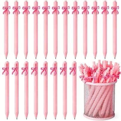 1/5/10/20 Pcs Pink Bow Ballpoint Pens, Retractable Bow Black Ink Pens, Party Gifts For Girls, School Birthday Parties, Office Supplies, Weddings