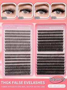 640/624/608/590/384/320片装 D型卷翘扇形假睫毛 30D+40D+60D+80D 混合款 8-16mm 精致蓬松柔软轻盈可重复使用 DIY 假睫毛套装，适合初学者、日常妆容、婚礼、派对、节日、万圣节等场合。 - D - 查看 2