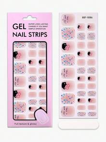 1 set d'autocollants pour ongles en gel bleu pailleté complètement durcis - autocollants pour ongles en forme de cœur avec chat noir mignon - sans besoin de polymérisation UV, protège les ongles naturels, facile à appliquer, convient pour un usage quotidien, décontracté, autocollants pour ongles DIY pour femmes - Rose bonbon - Voir 5