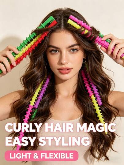 30pcs Mixed Color Spiral Curling Iron - Fashionable Wave Curling Rods In Bright Pink, Yellow, Blue And Green For Home Or Salon Use, Stable Hair Grip