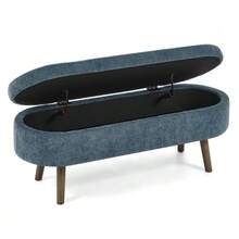 Multifunctional Storage Bench / Soft Chenille Fabric Modern Storage Bench / 20L Storage Space / Wooden Legs / For Bedroom, Living Room, Shoe Bench, Hallway - 藍色 - 查看 11