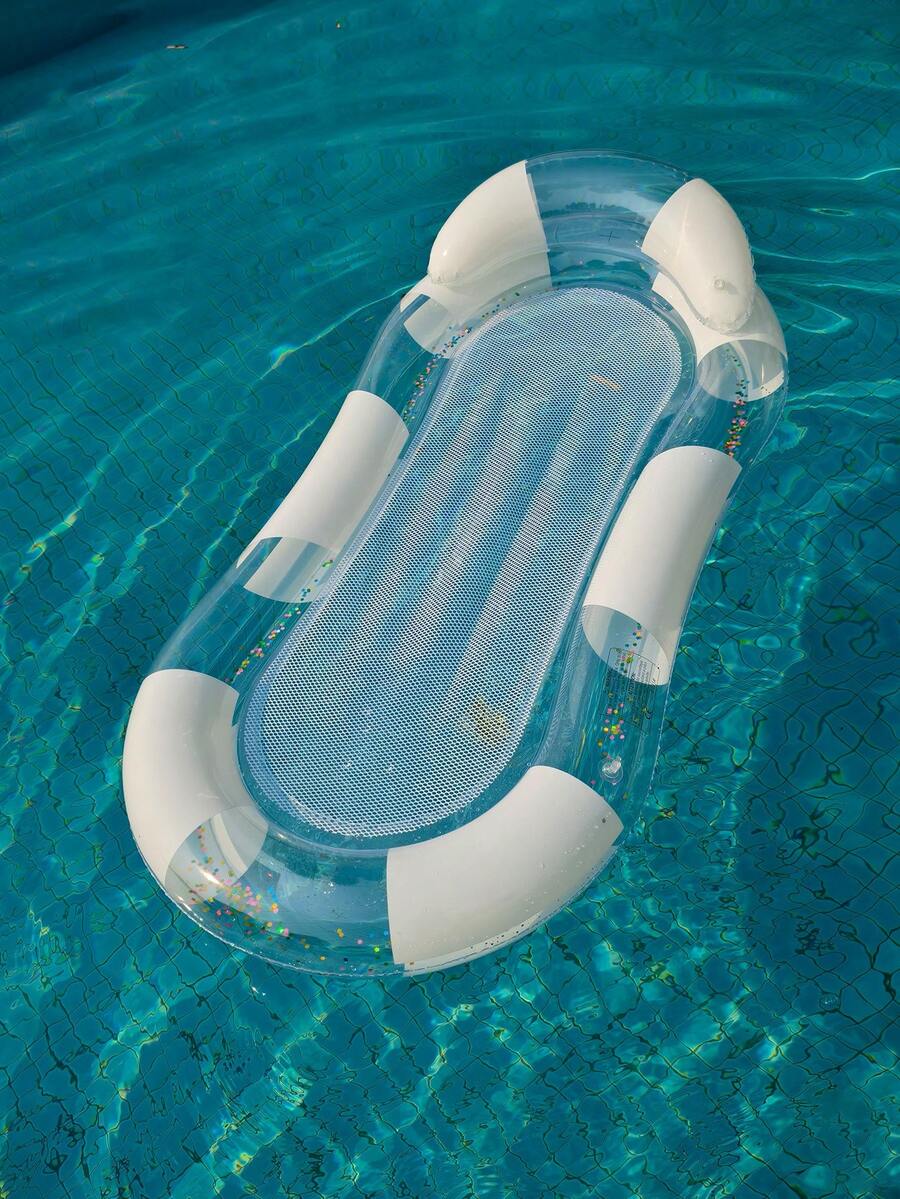 Transparent Inflatable Pool Float With Mesh Seat, Glitter Colorful Lounger Style Float, Portable Water Leisure Chair For Swimming Pool, Beach, Summer Vacation - Multicolor - View 1