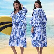 Unisex Quick-Dry Zipper Sleeve Surfing Poncho Changing Robe Hoodie, Ultra-Fine Fiber Beach Diving Wetsuit Top Surfing Swimming Bathrobe - One Size - Multicolor - View 15