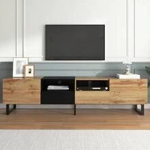 Modern TV Stand With Black And Wood Design: Ample Storage Space, Robust Construction. - Khaki - View 7