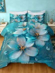 Blissful Bedding 三件套雨滴蓝花卉图案被套组，包含 1 个被套和 2 个枕套，采用 100% 涤纶面料，高清印花，柔软舒适，适用于卧室、客房、度假和露营。 - 彩色 - 查看 24