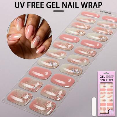 22 piezas de tiras de gel para uñas con flores y brillos, pegatinas de gel para uñas con piedras rhinestone, dulces y lindas para primavera/verano, autoadhesivas y fáciles de aplicar, adecuadas para mujeres y niñas para manicura casera DIY