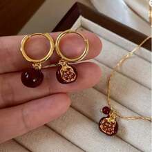 Collar con colgante de granada roja de moda para mujer, cadena de clavícula con fruta dulce y linda, pendientes con colgante - Multicolor - Ver 4