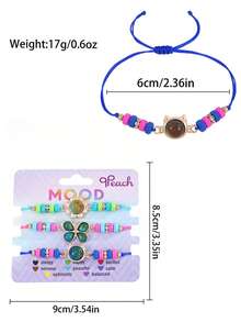 3pcs/Set Girls' Temperature Sensitive Color Changing Cat, Flower, Butterfly Pendant Beaded Adjustable Rope Chain Bracelet, Children Gift - Multicolor - View 2